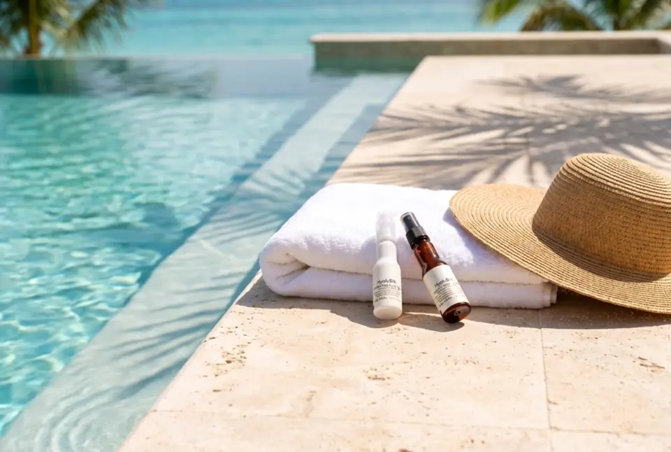 Resort pool with the Heritage travel duo